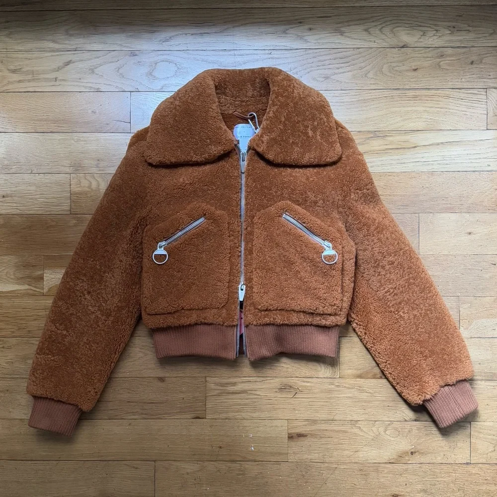 NWT The Arrivals + Liz Perez ‘Kala’ shearling teddy coat, rust (size: XS) - Picture 5 of 12